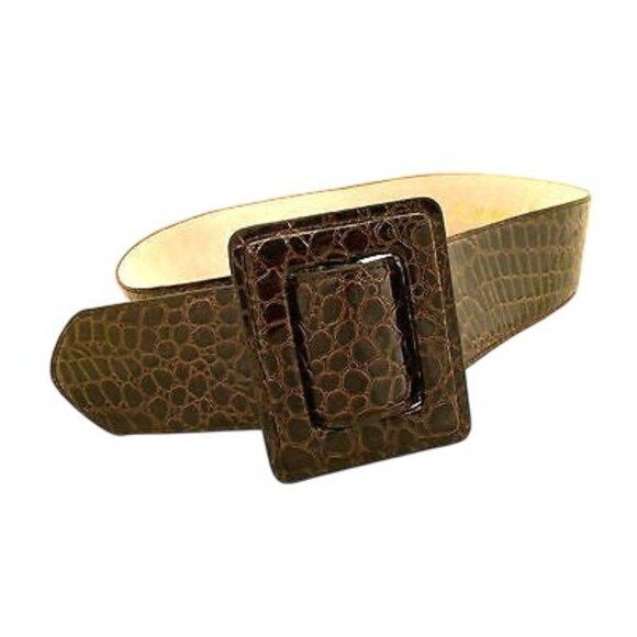 Betsey Johnson Leather Croco Belt Brown Bold Wide Design - Picture 2 of 8